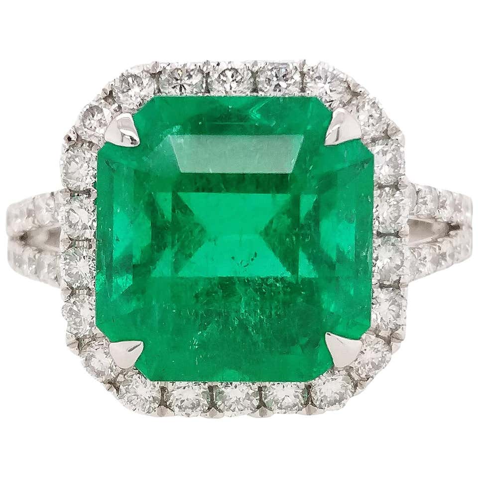 Fine Natural Colombian Emerald Diamond Engagement Ring For Sale at ...