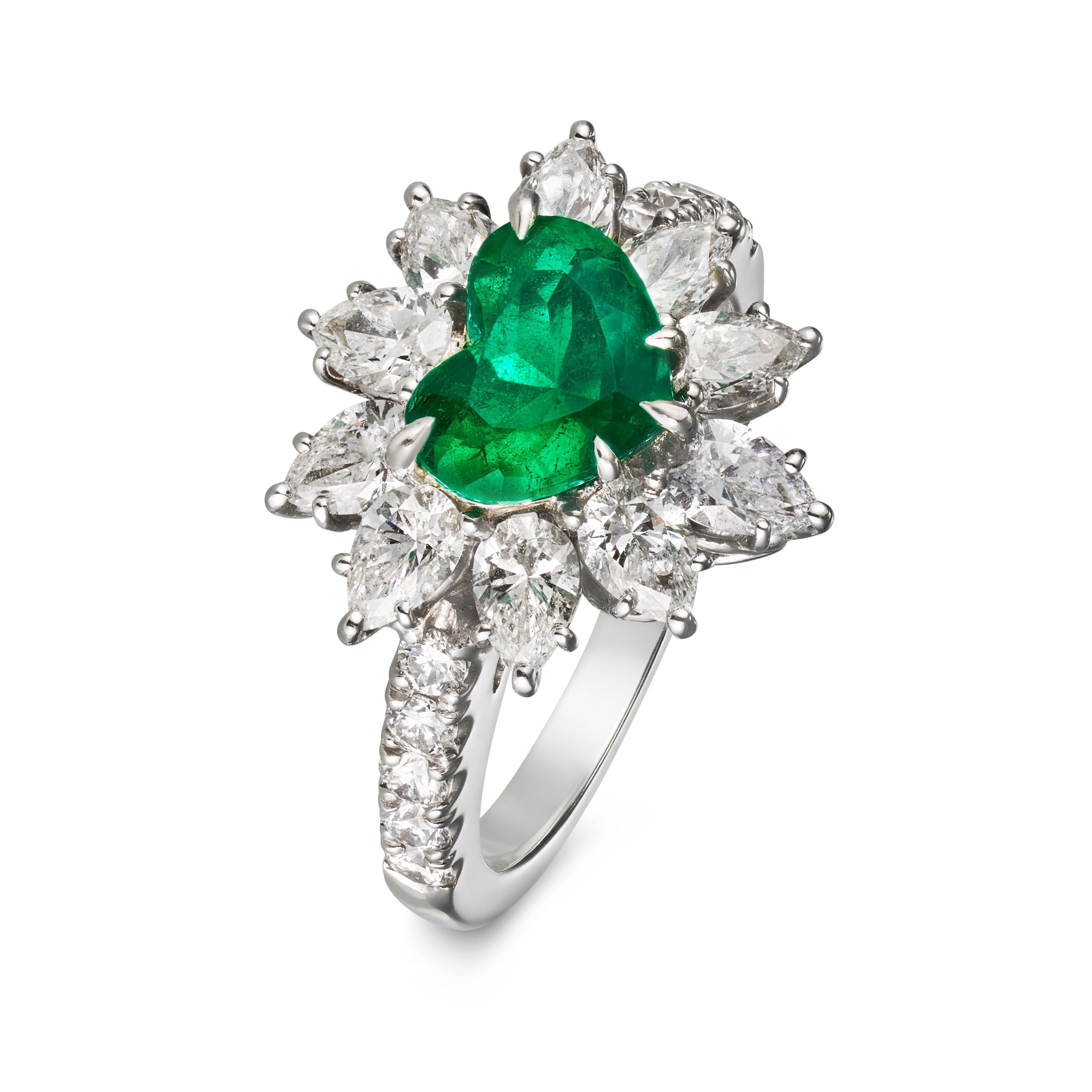 Art Deco GRS Certified Natural Colombian Emerald Diamond Ring - Vivid Green  For Sale