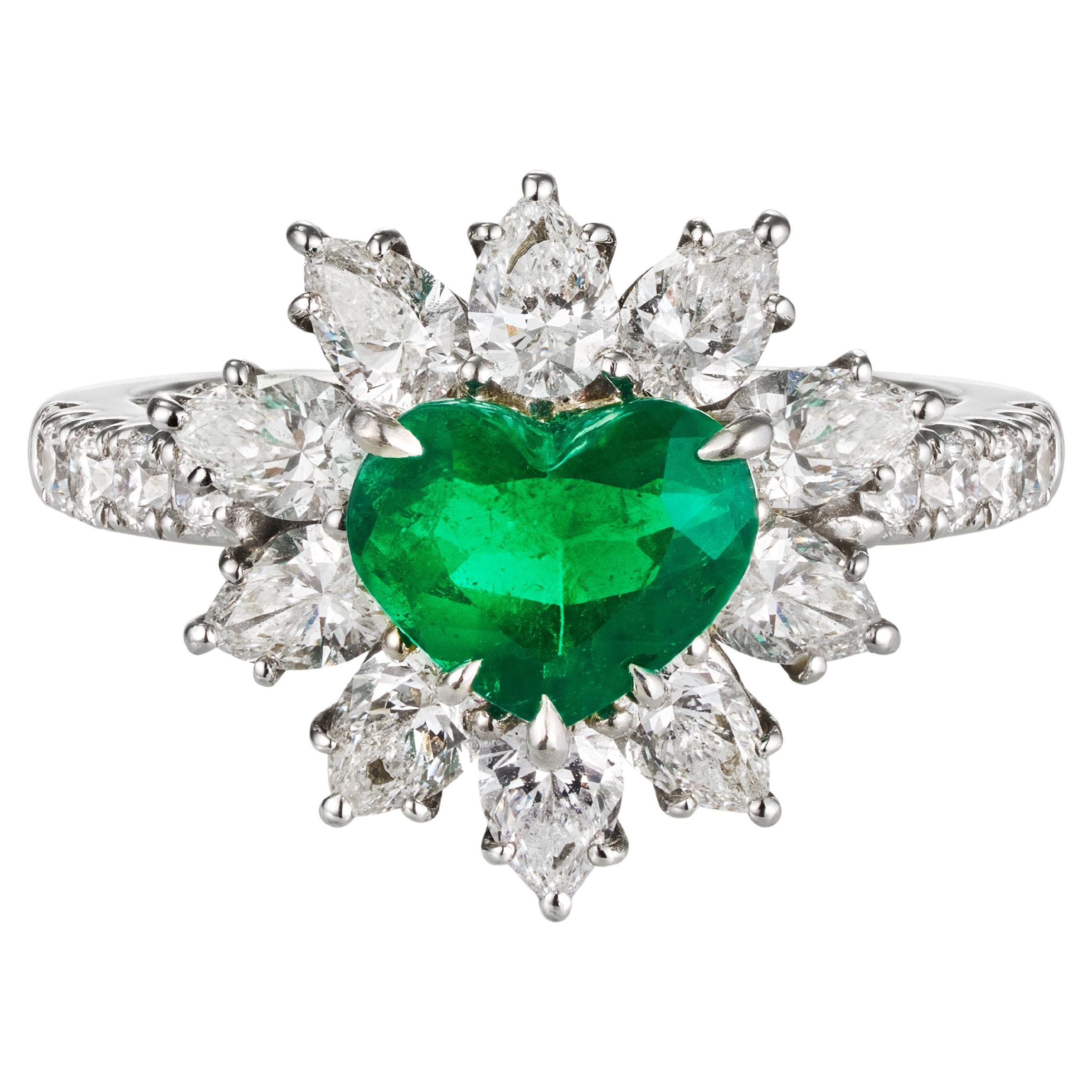 GRS Certified Natural Colombian Emerald Diamond Ring - Vivid Green 