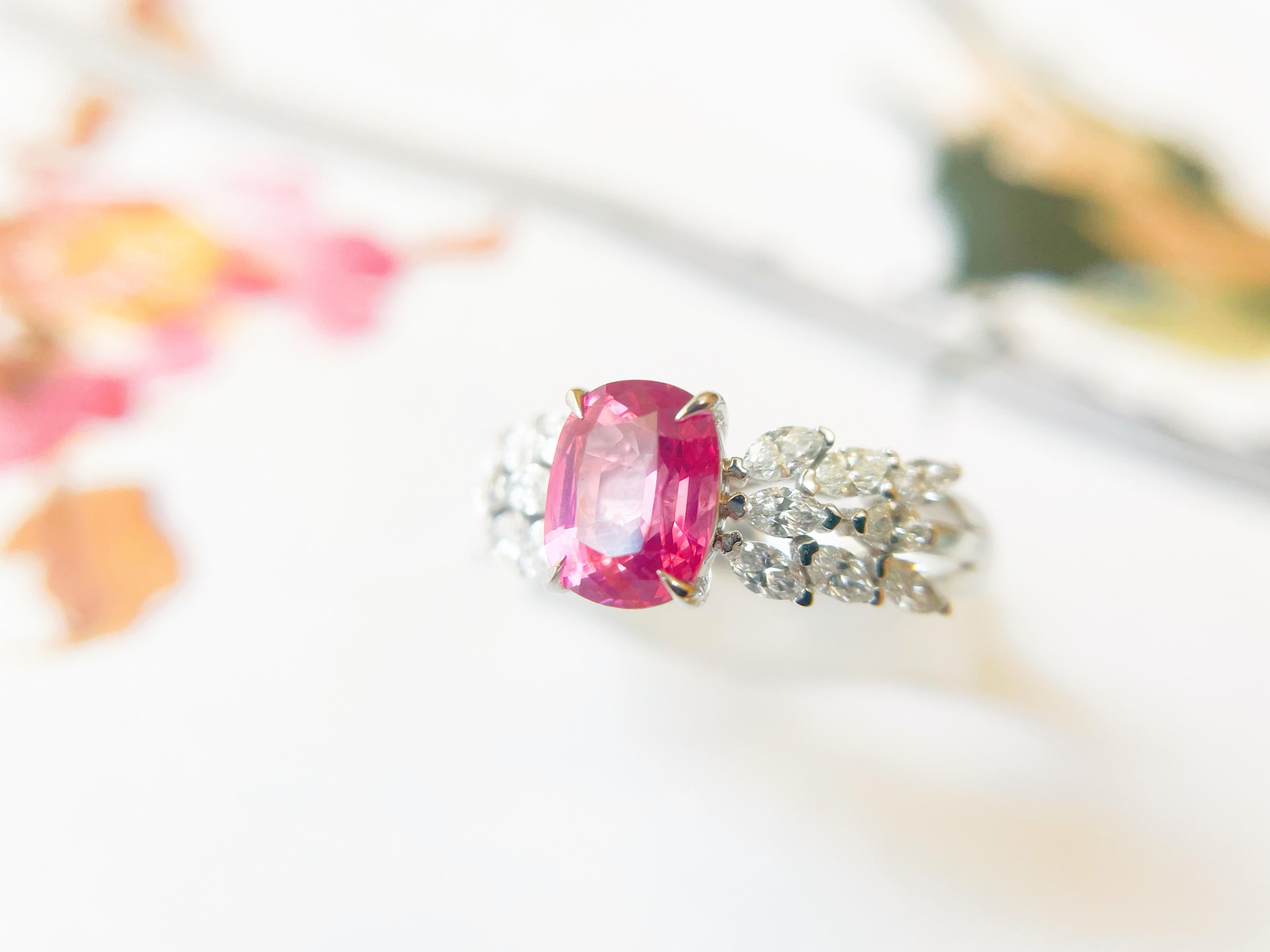 GRS Certified Natural Mahenge Spinel Diamond Ring in 18K White Gold For Sale 5