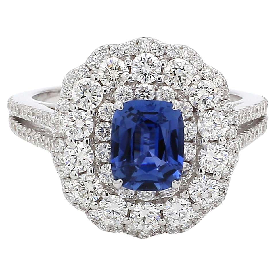 GRS Certified Royal Blue Sapphires Diamonds 18 Karat White Gold Suite ...