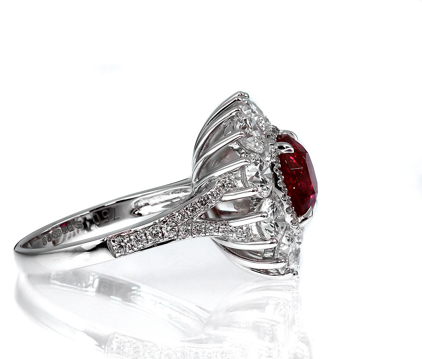 GRS Certified Natural Pigeon's Blood Red Ruby 'Burma/Myanmar, Mogok' 3.0ct Ring In New Condition In London, GB