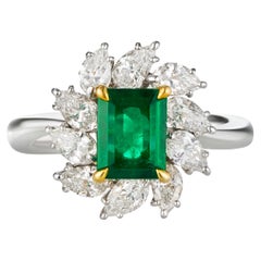 GRS Certified Natural Rare Afghan Emerald Diamond Ring - Vivid Green 