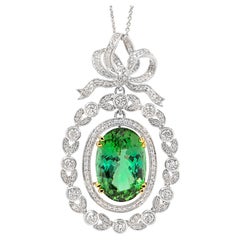 GRS Certified Natural Unheated Green Tourmaline Pendant Diamonds 12 Carats 18K