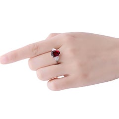 GRS Certified Natural Unheated Vivid Red Ruby White Diamond Solitaire Ring