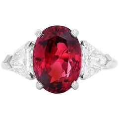GRS Certified Natural Unheated Vivid Red Ruby White Diamond Solitaire Ring