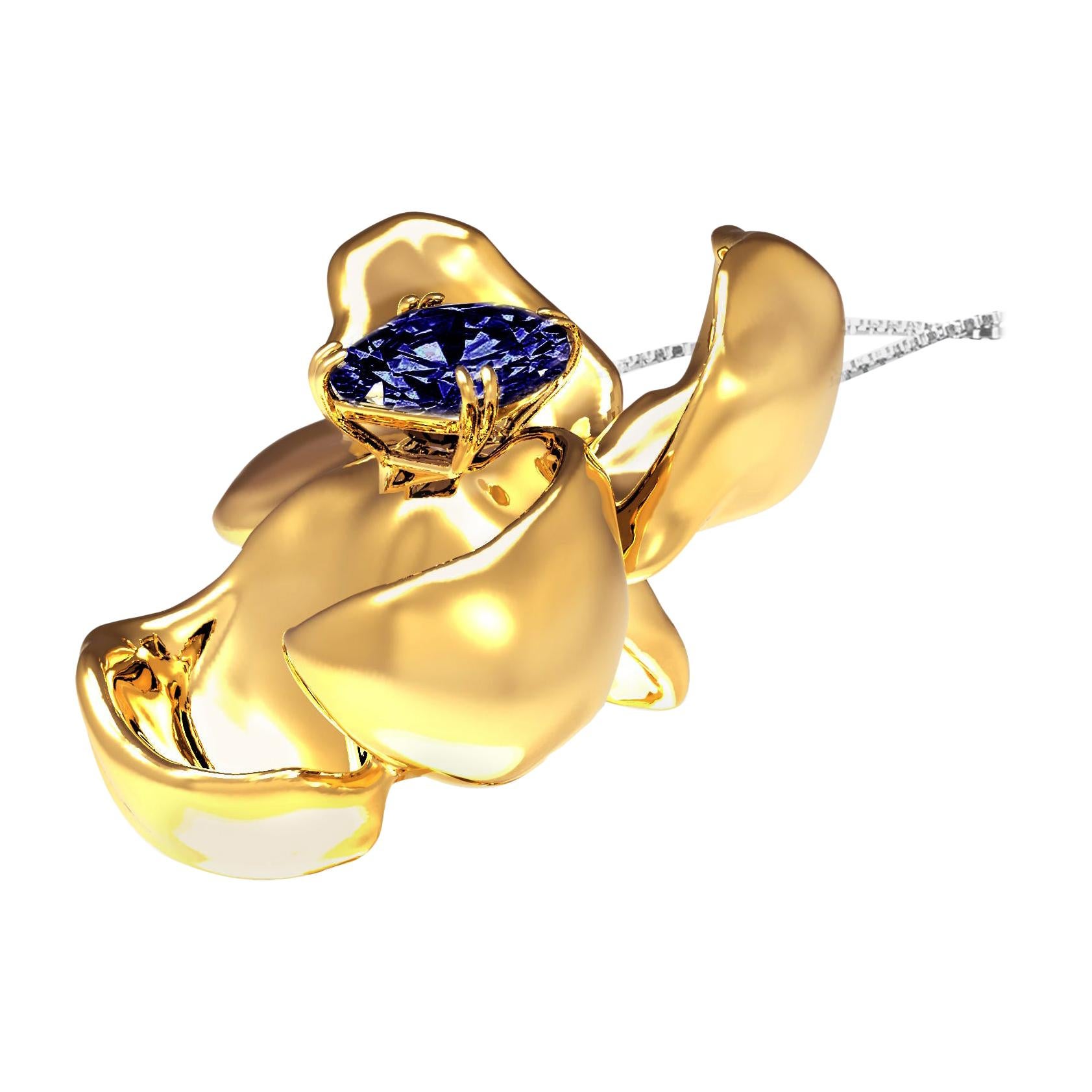 Collier pendentif en or 18 carats avec saphir bleu royal de 1 carat, sans chaleur