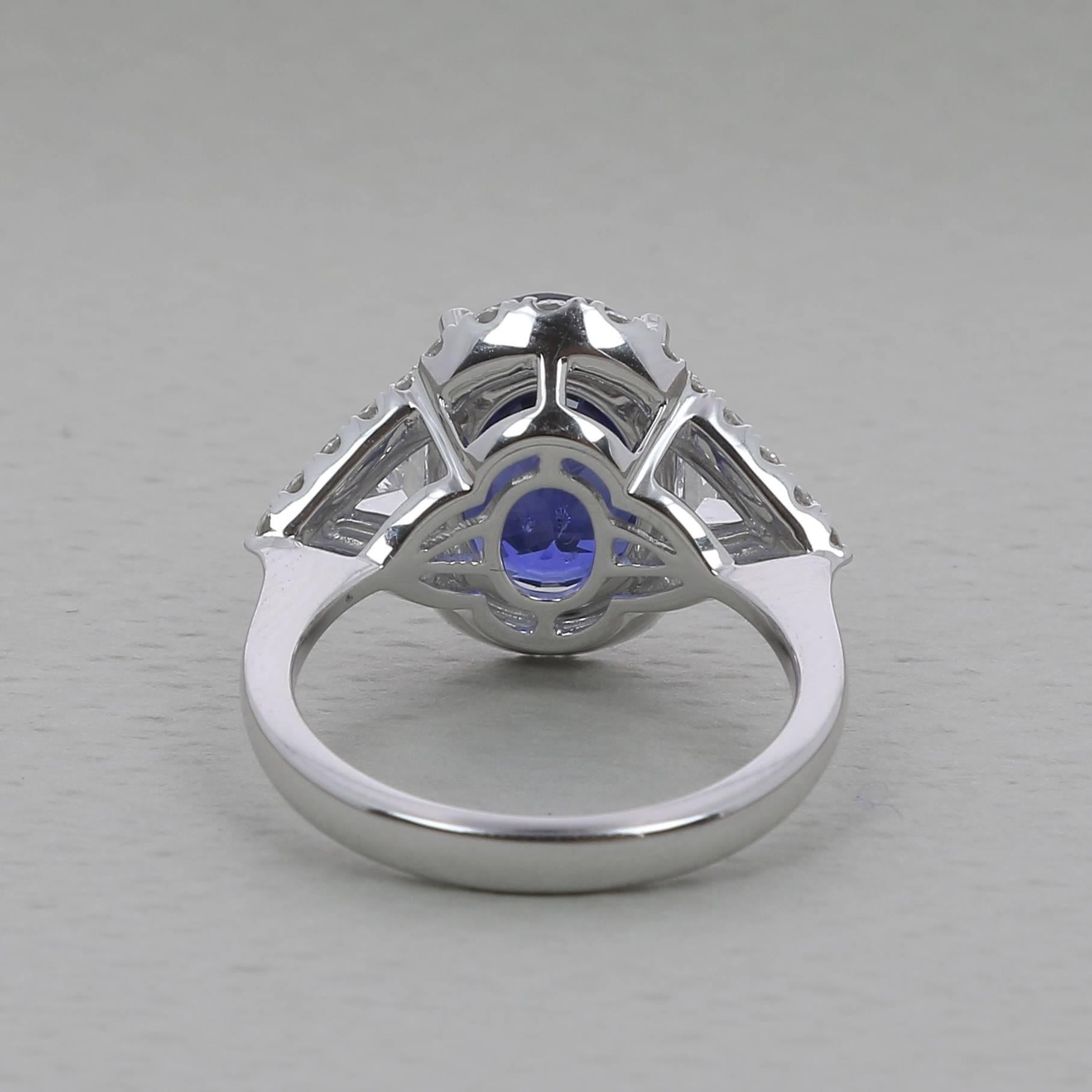 Contemporary 6.97 Carat Vivid Blue Sapphire Ring Type Royal Blue No Heated 18K White Gold For Sale