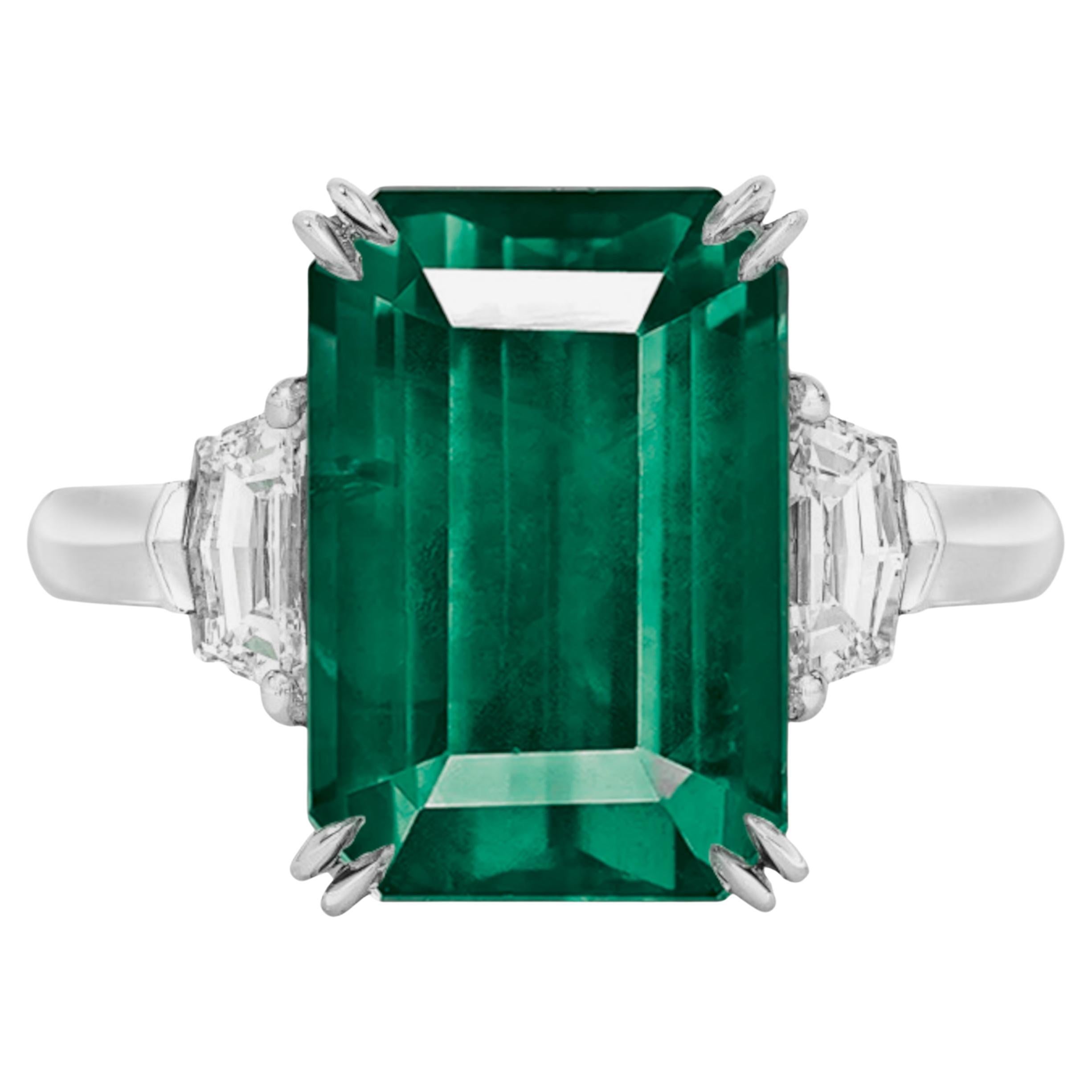 GRS Certified NO OIL INSIGNIFICANT 9.17 Carat VIVID Green Emerald Diamond Ring