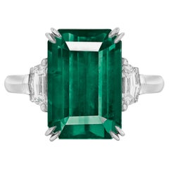 GRS Certified NO OIL INSIGNIFICANT 9.17 Carat VIVID Green Emerald Diamond Ring