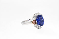 GRS Certified Oval-Cut Unheated Ceylon Sapphire and Diamond Ring