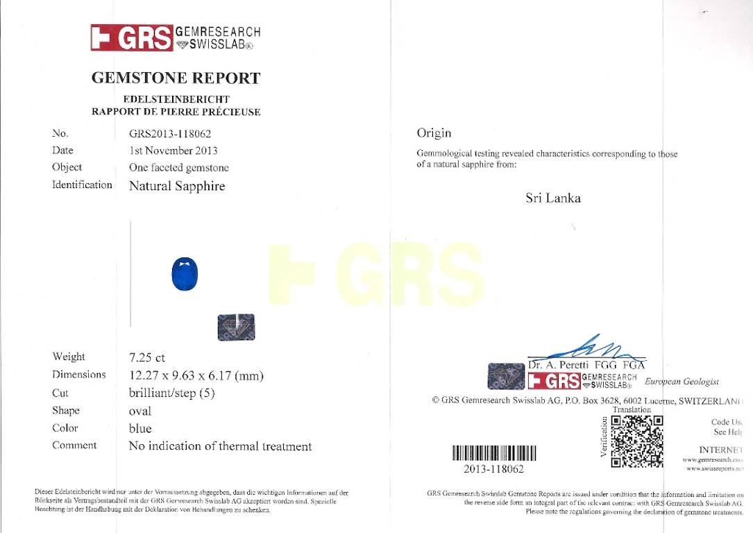 Bague saphir de Ceylan non chauffé de taille ovale certifié GRS et diamant Neuf - En vente à Miami, FL