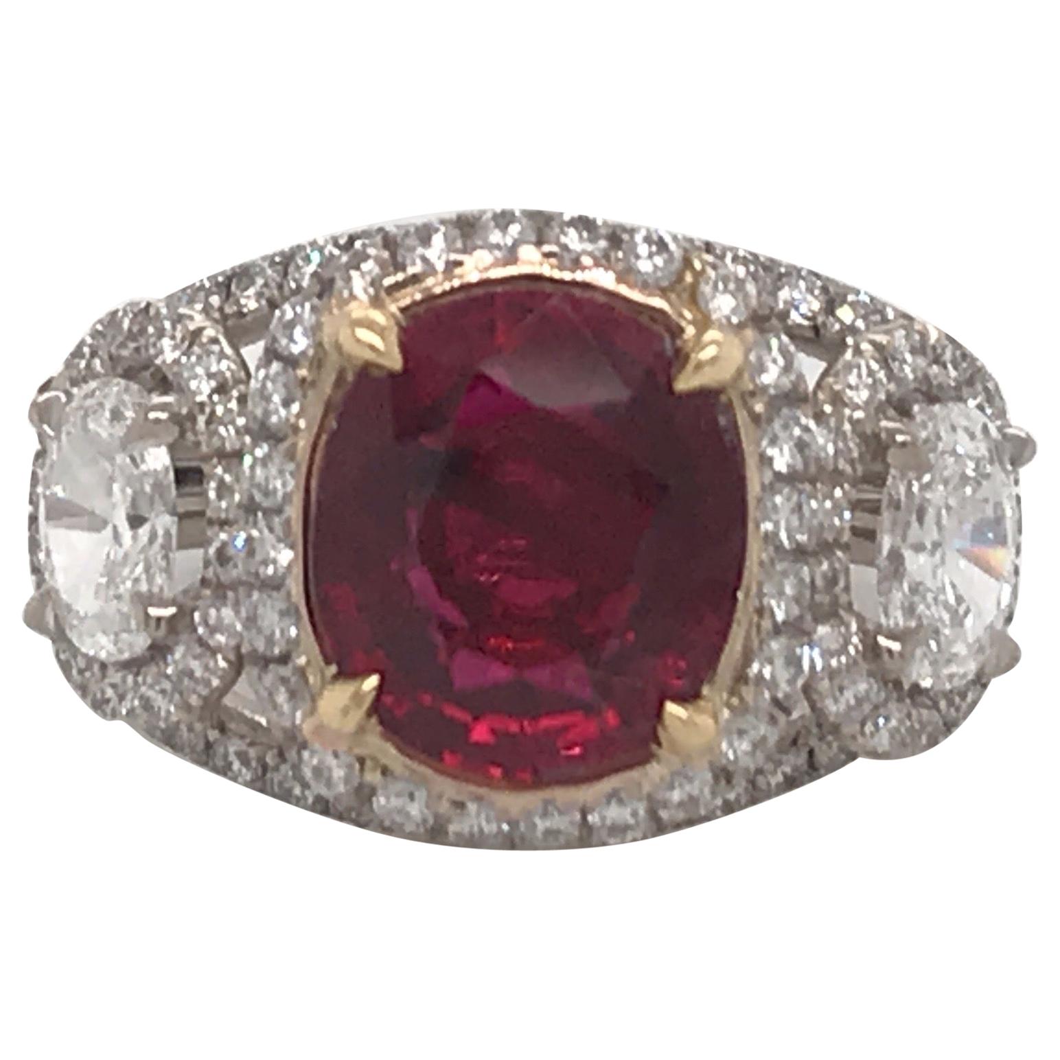 GRS Certified Oval Pigeon Blood Ruby Diamond Ring