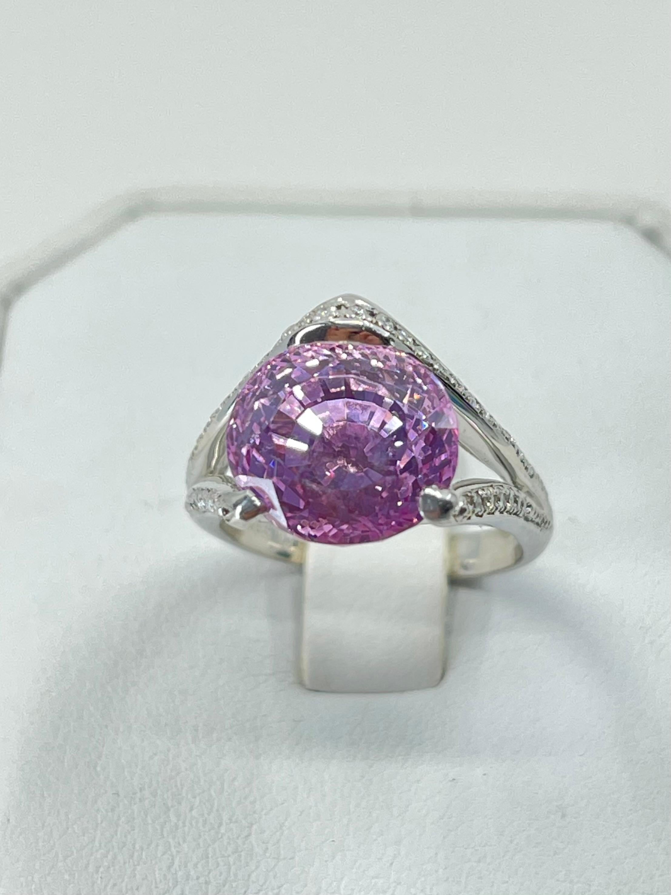 GRS Certified Over 10 Carats Pink Sapphire & Diamond Platinum Cocktail Ring 4