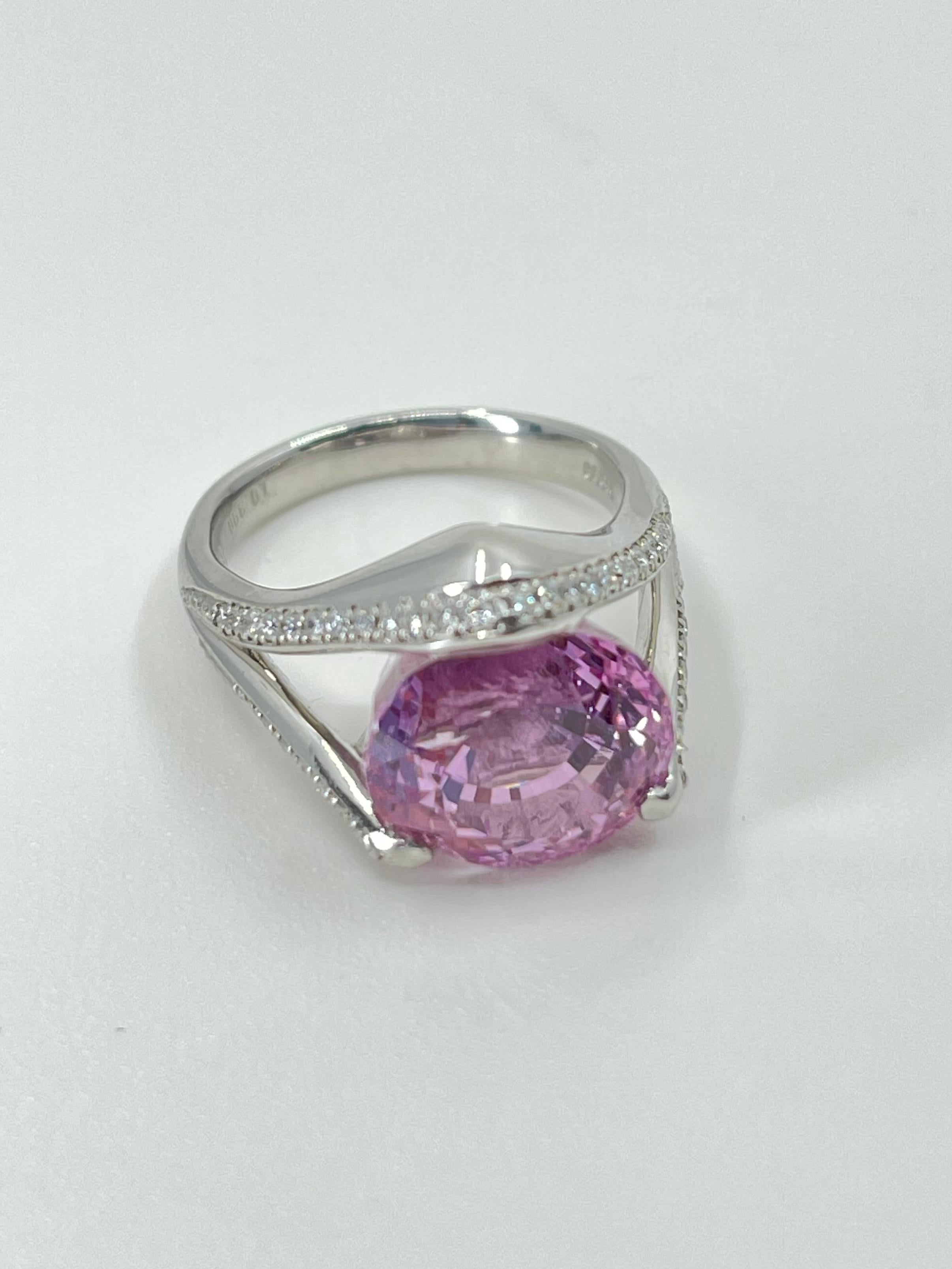 GRS Certified Over 10 Carats Pink Sapphire & Diamond Platinum Cocktail Ring 5