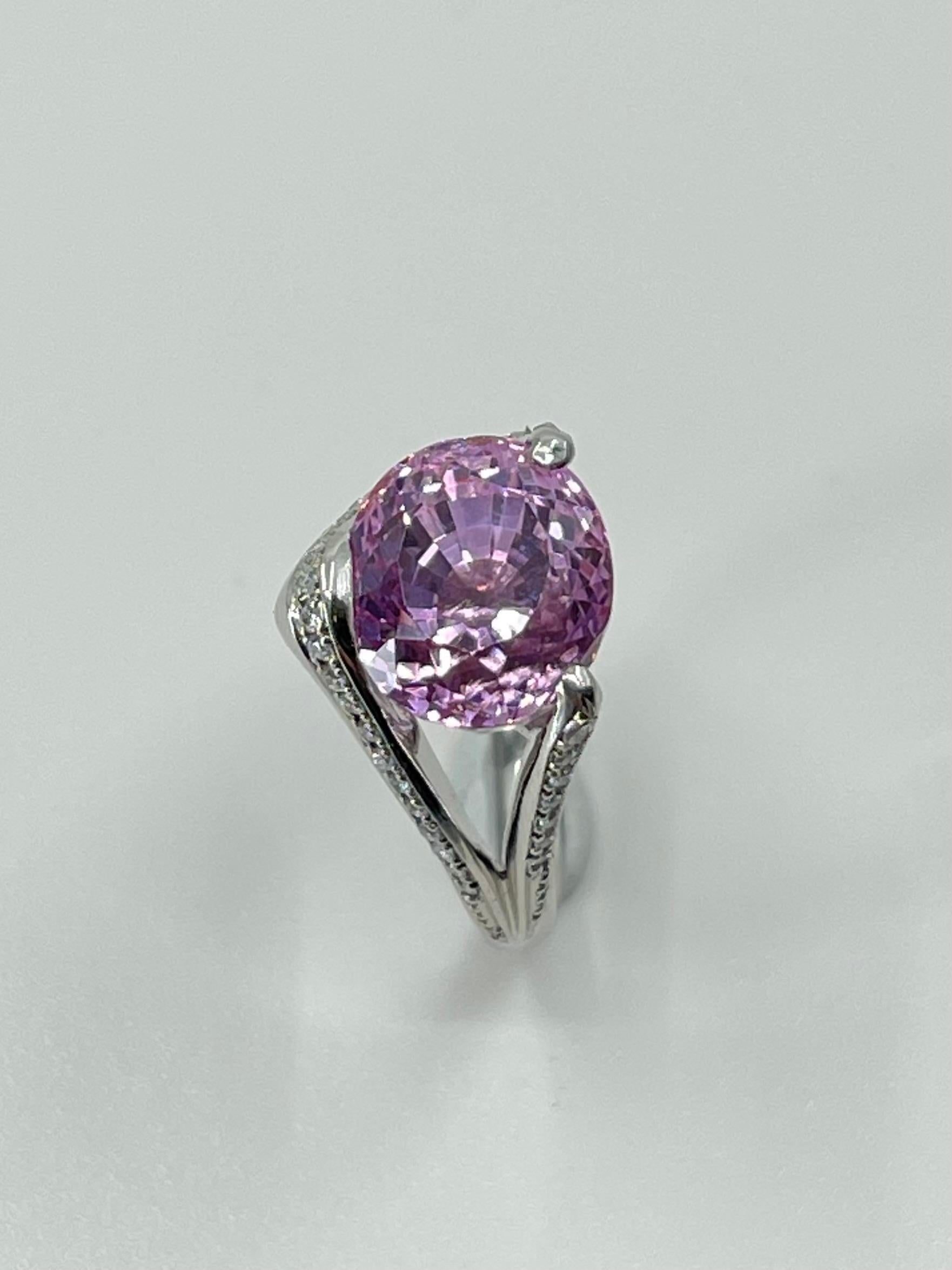 GRS Certified Over 10 Carats Pink Sapphire & Diamond Platinum Cocktail Ring 7