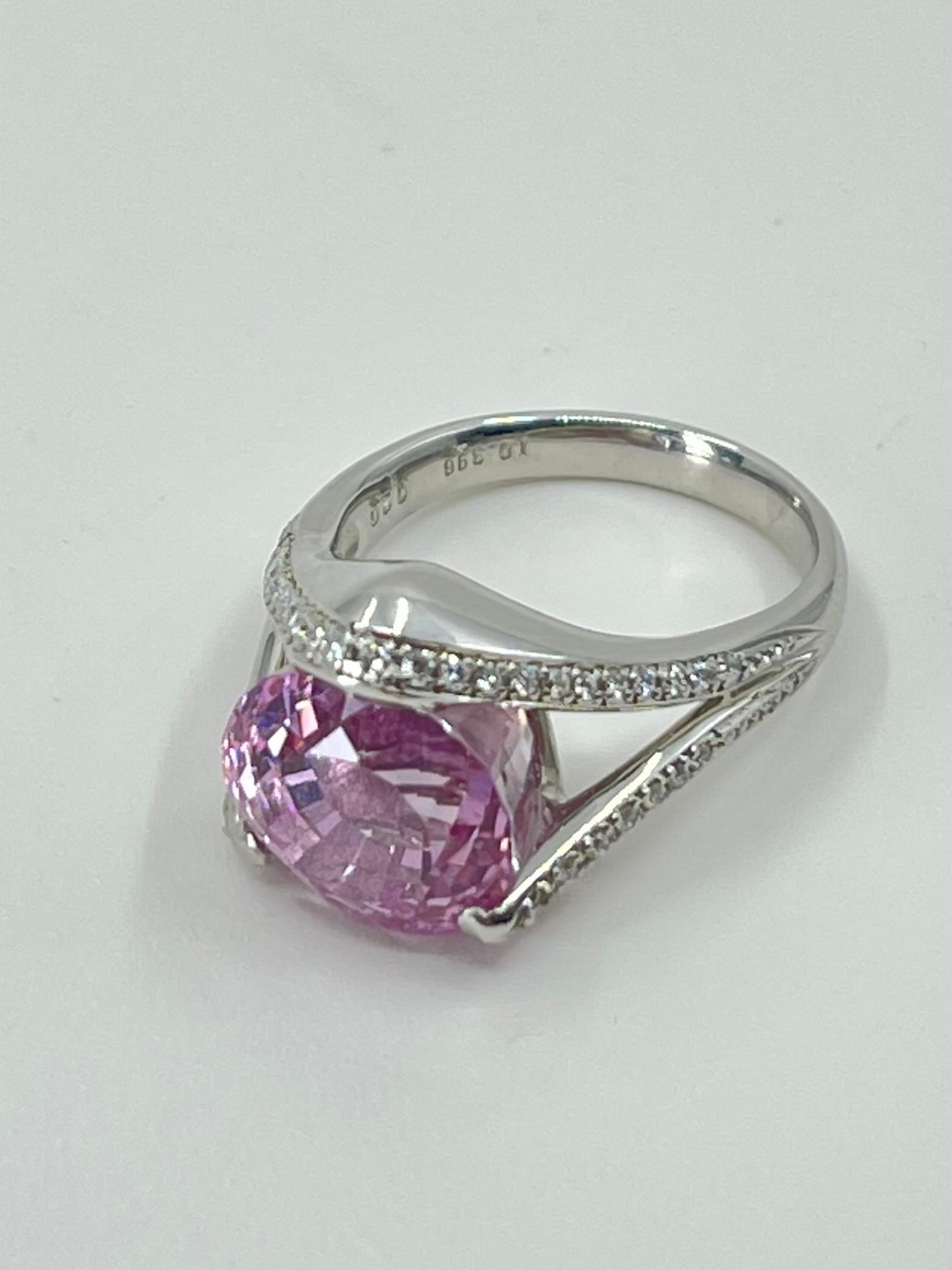 Oval Cut GRS Certified Over 10 Carats Pink Sapphire & Diamond Platinum Cocktail Ring