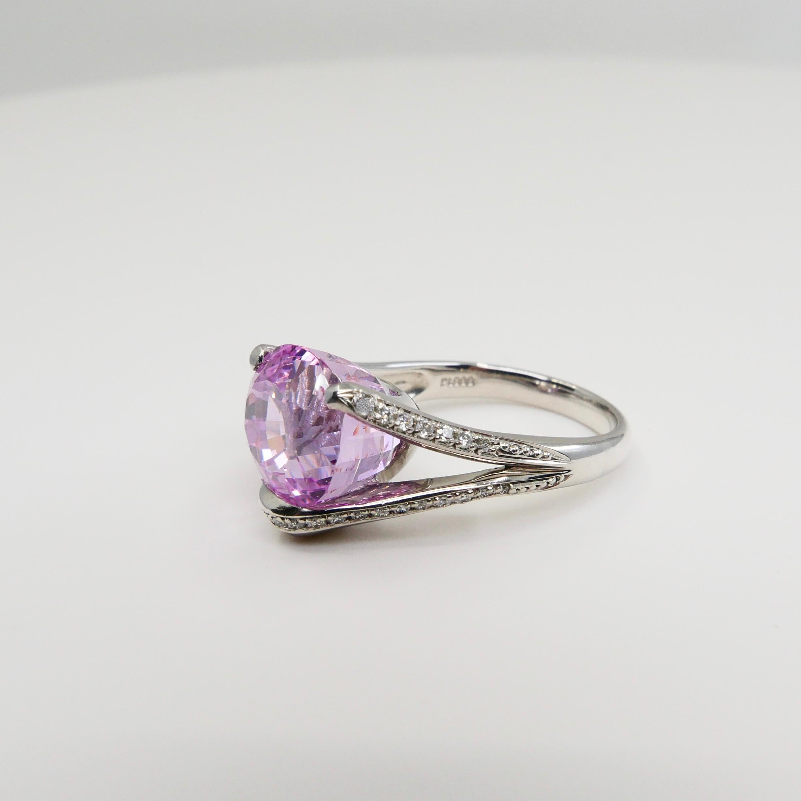 Women's GRS Certified Over 10 Carats Pink Sapphire & Diamond Platinum Cocktail Ring