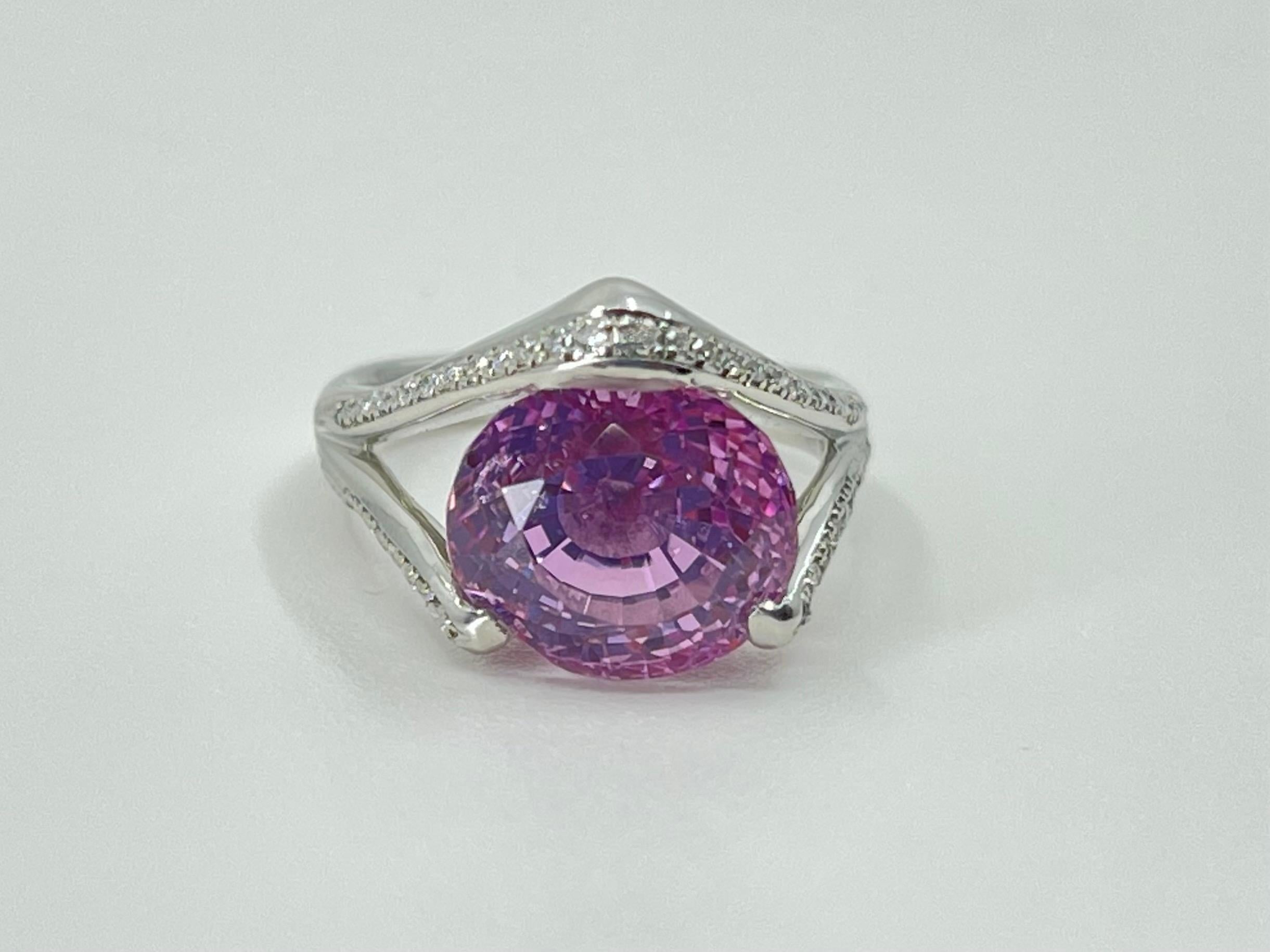 GRS Certified Over 10 Carats Pink Sapphire & Diamond Platinum Cocktail Ring 3