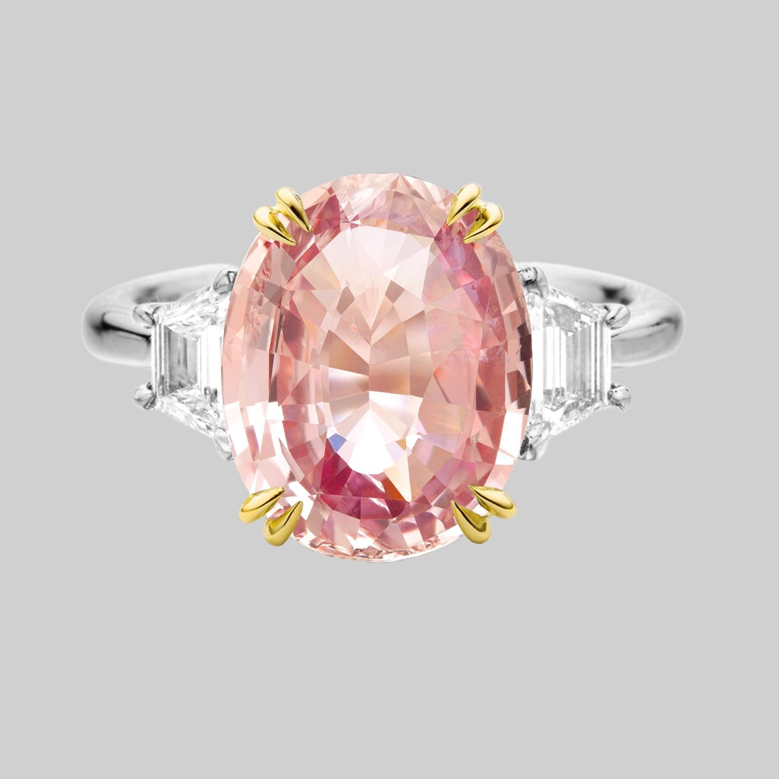 Modern GRS GIA Certified Padparadscha Orange Pink 8.50 Carat Oval Solitaire Ring 