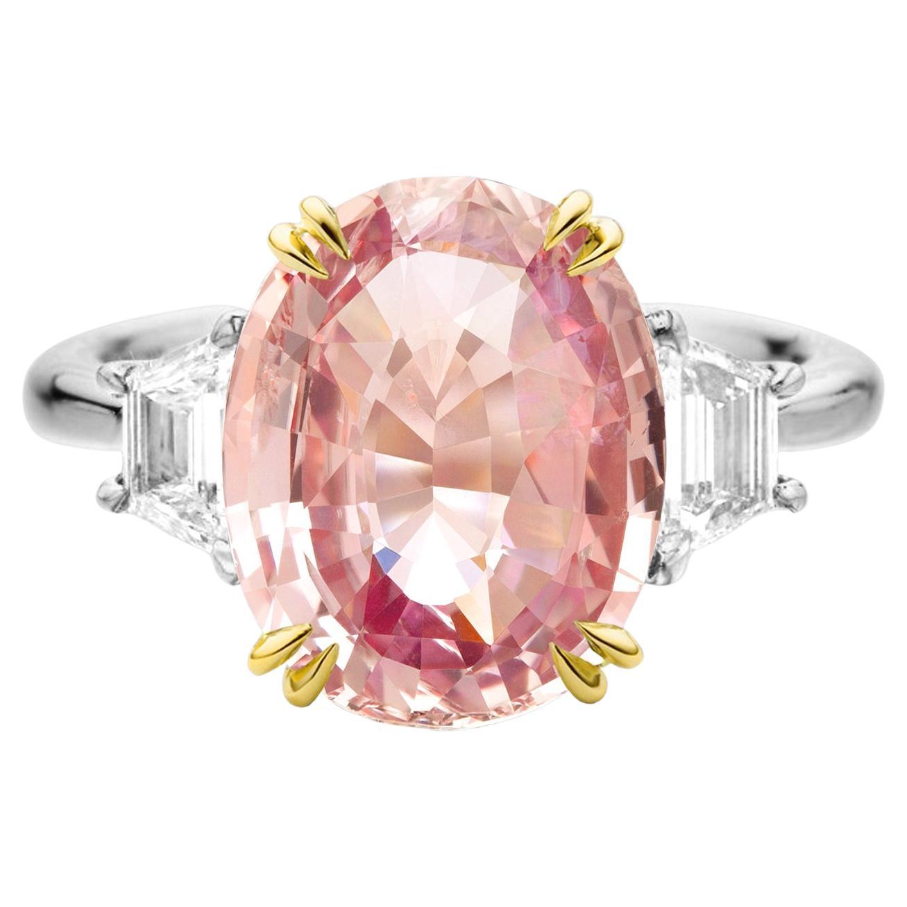 GRS GIA Certified Padparadscha Orange Pink 8.50 Carat Oval Solitaire Ring 