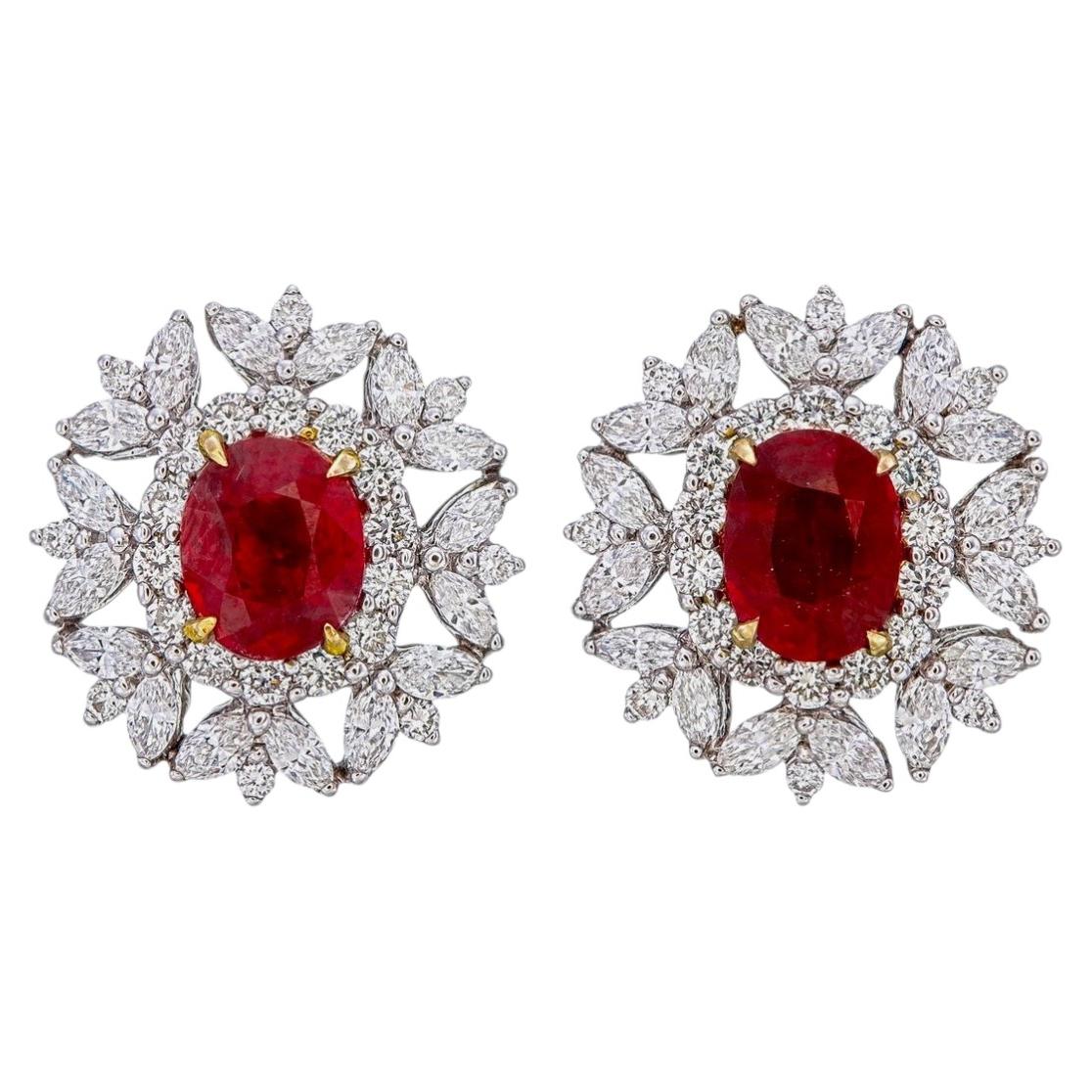 GRS Certified Pigeon Blood 2.09 Burmese No Heat Ruby and Diamond Earring