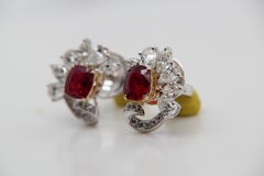 GRS Certified Pigeon Blood 2.10 Burmese No Heat Ruby and Diamond Earring