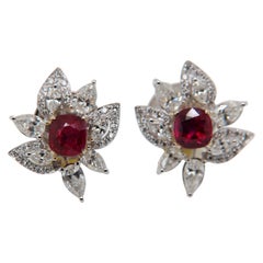 GRS Certified Pigeon Blood 2.23 Burmese No Heat Ruby and Diamond Earring