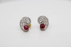 GRS Certified Pigeon Blood 2.27 Burmese No Heat Ruby and Diamond Earring