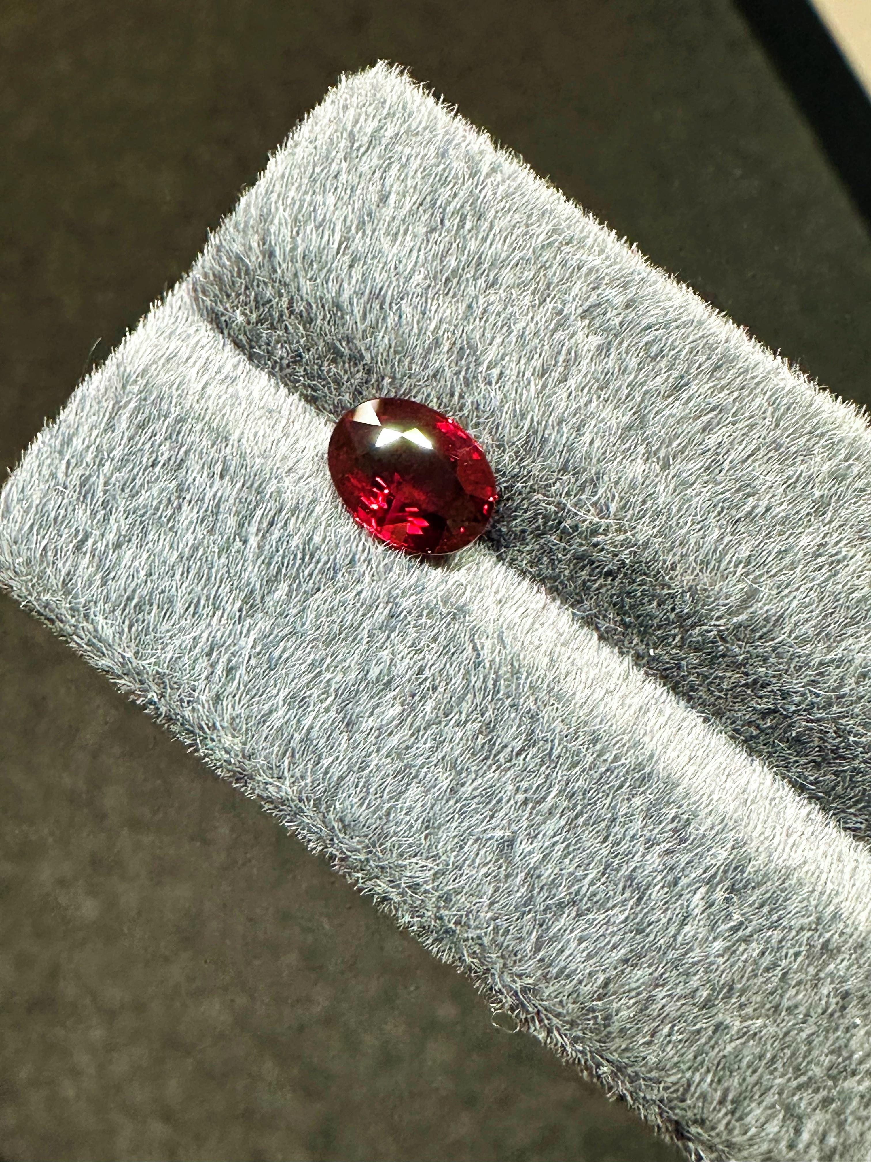 Women's or Men's GRS Certified Pigeon Blood 2.32 Carat Natural Unheated Mozambique Ruby For Sale