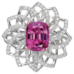 Bague/pendentif en saphir et diamant rose certifiée GRS 