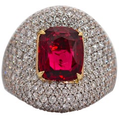 GRS Certified Red Burmese Spinel and Diamond Ring
