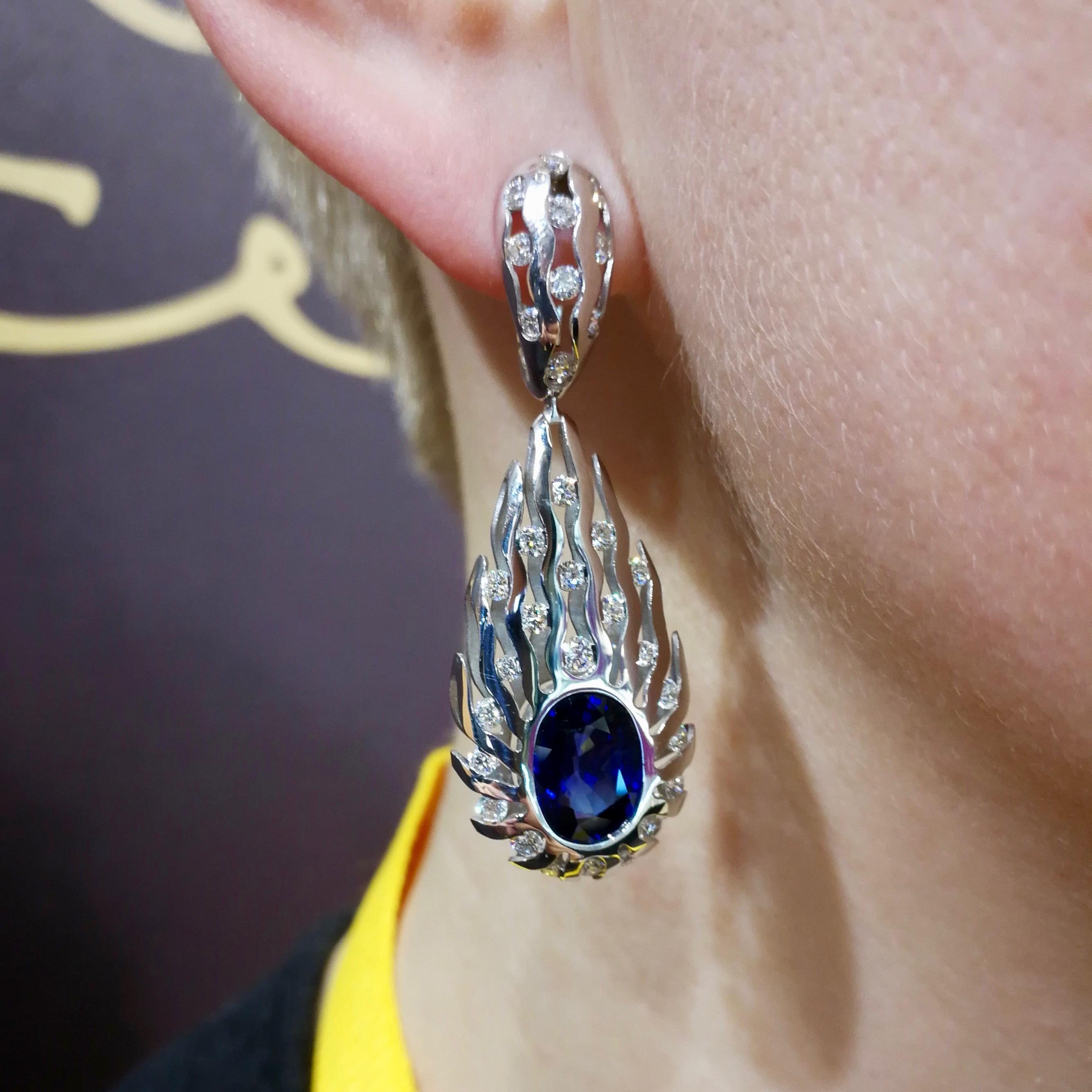 GRS Certified Royal Blue Sapphires Diamonds 18 Karat White Gold Suite 7