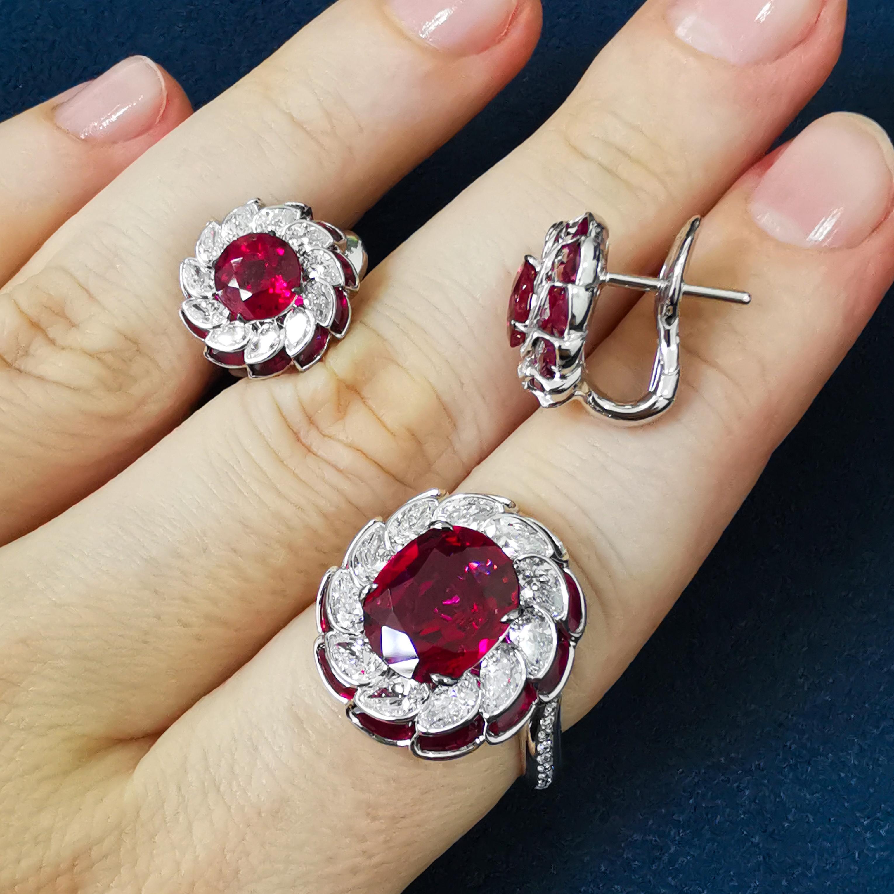 GRS Certified Ruby Diamonds Rubies Pear 18 Karat White Gold High Jewelry Suite In New Condition For Sale In Bangkok, TH