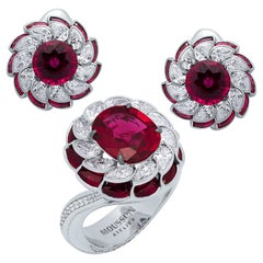 GRS Certified Ruby Diamonds Rubies Pear 18 Karat White Gold High Jewelry Suite