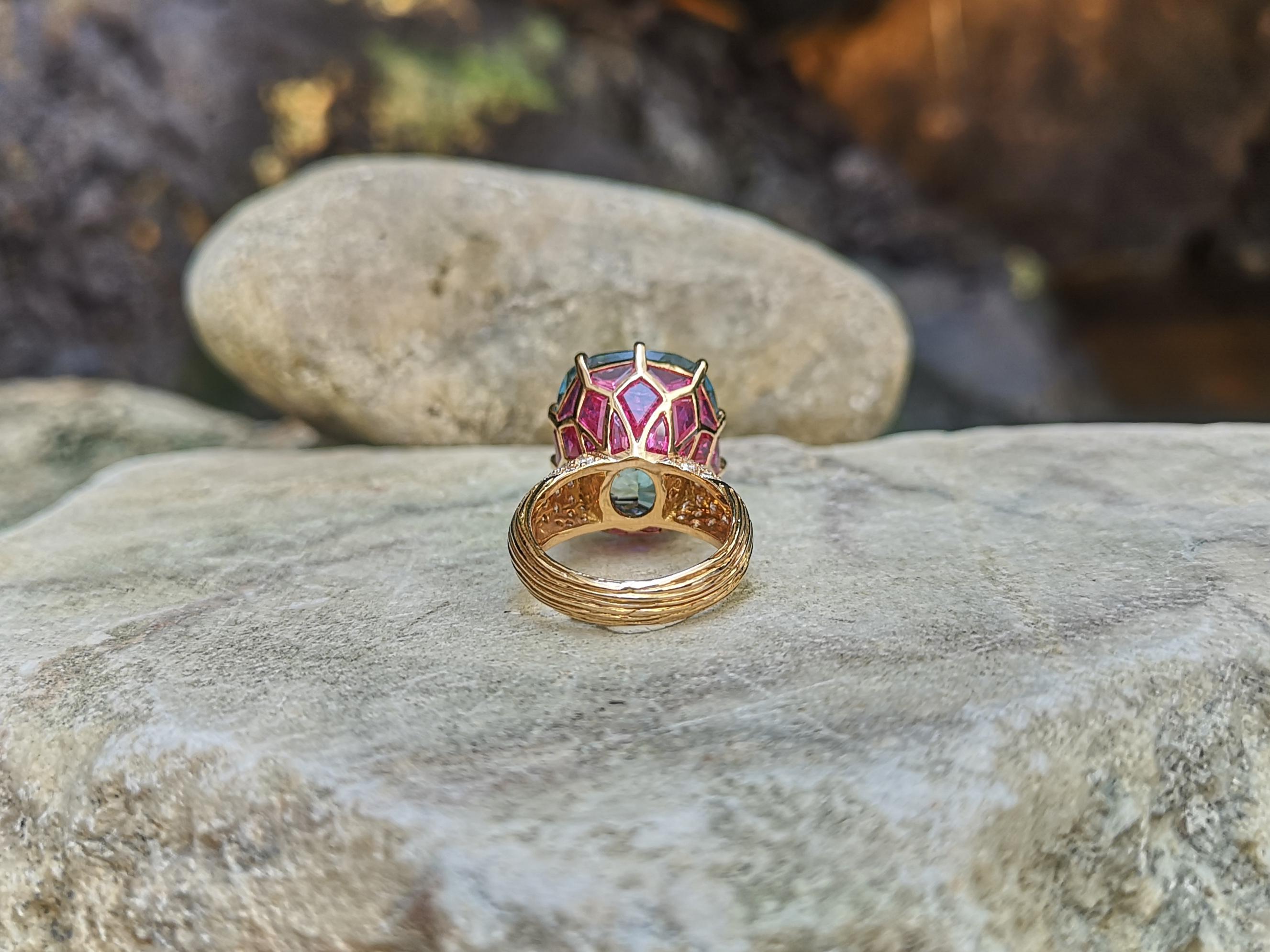 GRS Certified Santa Maria Aquamarine, Ruby, Diamond Ring in 18 Karat Rose Gold 3