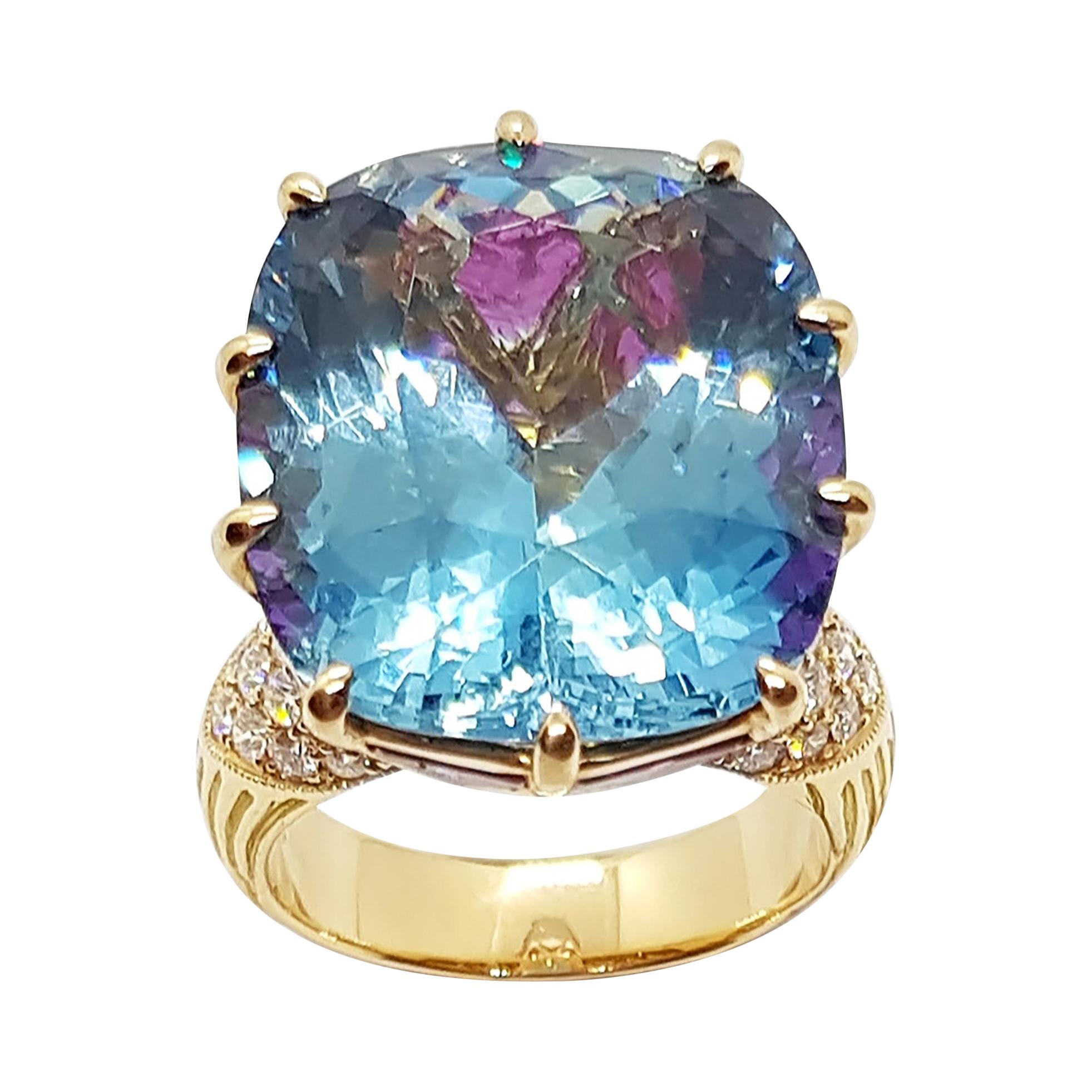 GRS Certified Santa Maria Aquamarine, Ruby, Diamond Ring in 18 Karat Rose Gold