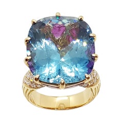 GRS Certified Santa Maria Aquamarine, Ruby, Diamond Ring in 18 Karat Rose Gold