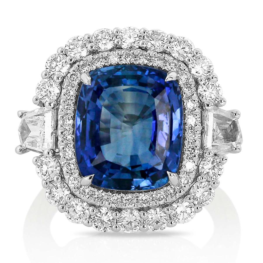 Cushion Cut GRS Certified Sapphire Diamond and White Gold Ring