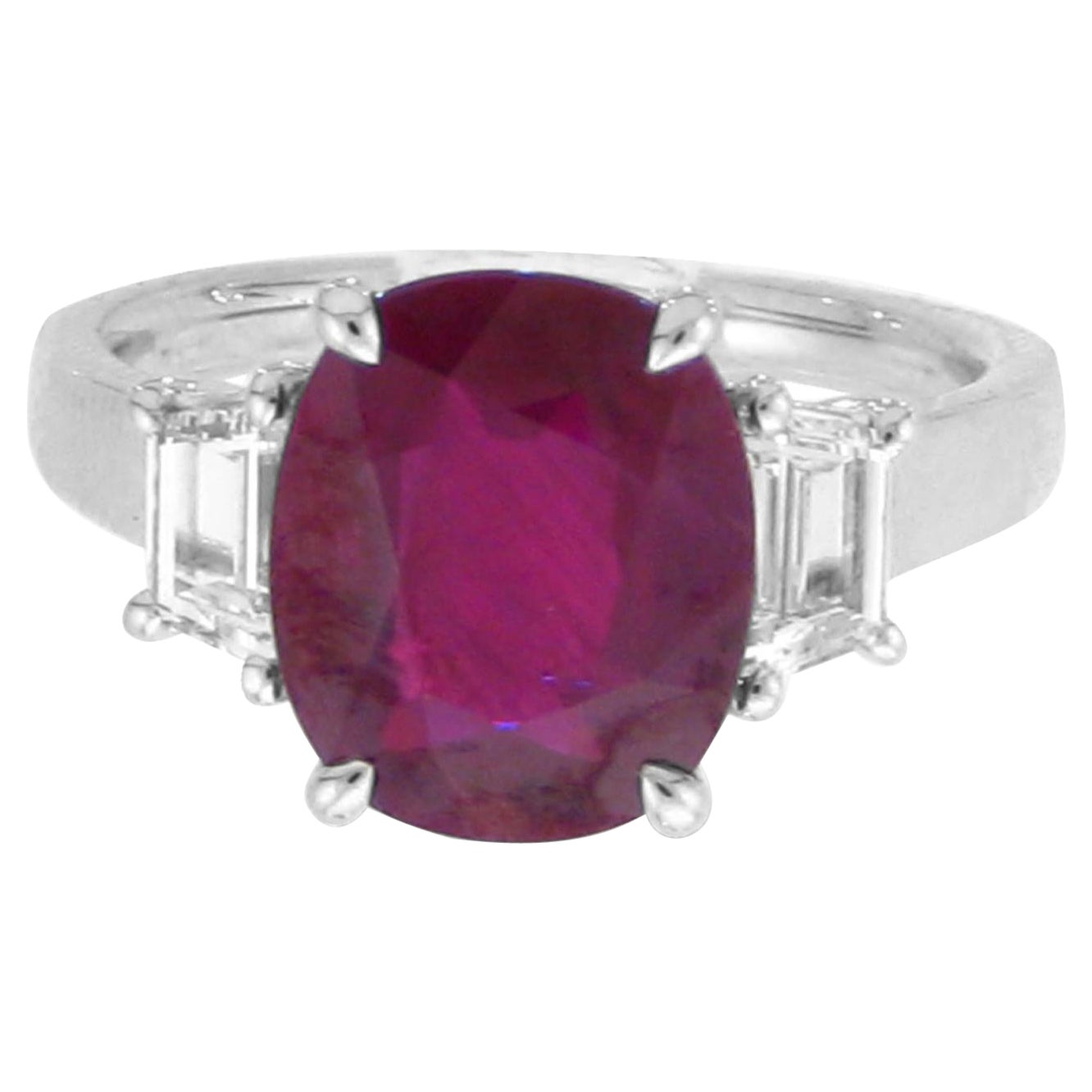 GRS Certified Three Stone Ruby Ring For Sale