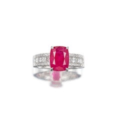 GRS Certified Unheated 3.93 Carat East African Ruby and Diamond Ring in Platinum