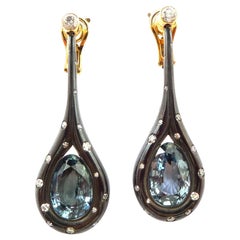 GRS Certified Unheated Burmese Sapphire In Blackened Silver and Gold Earrings