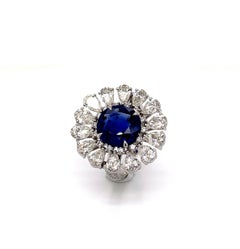 GRS certified Unheated Round Burma Royal Blue Sapphire Ring of 5.79 Carats