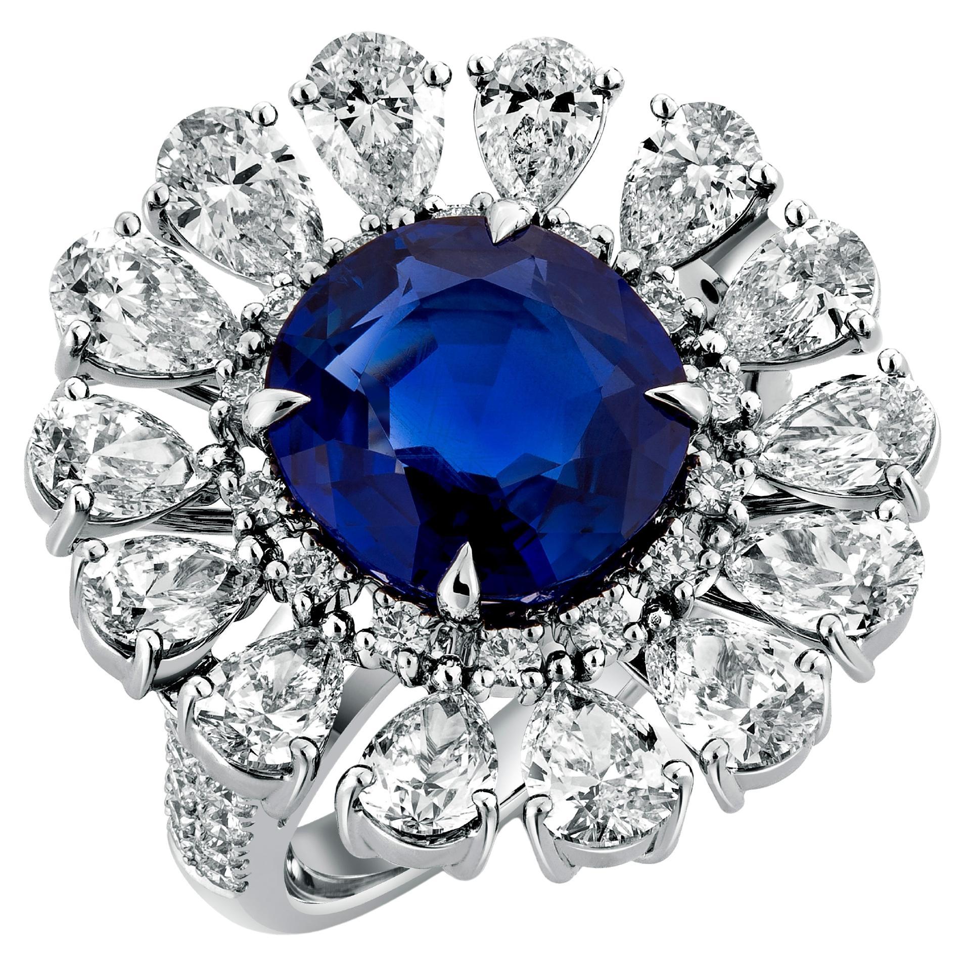 Bague en saphir bleu royal de Birmanie non chauffé certifié GRS de 5,79 carats en vente