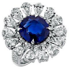 Bague en saphir bleu royal de Birmanie non chauffé certifié GRS de 5,79 carats