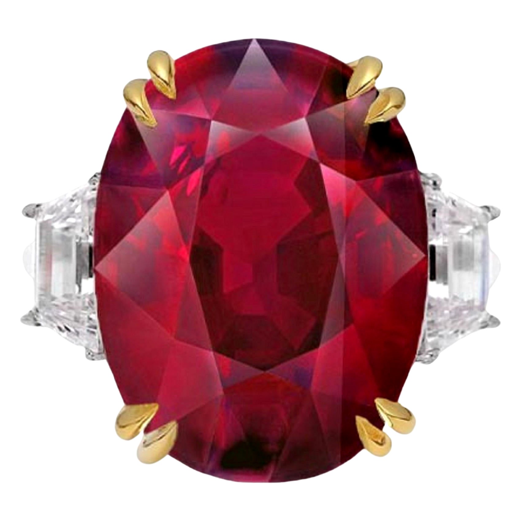 Bague solitaire en rubis non chauffé certifié GRS et diamants de 3 carats en vente