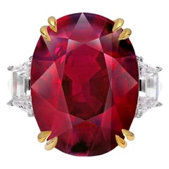 Bague solitaire en rubis non chauffé certifié GRS et diamants de 3 carats