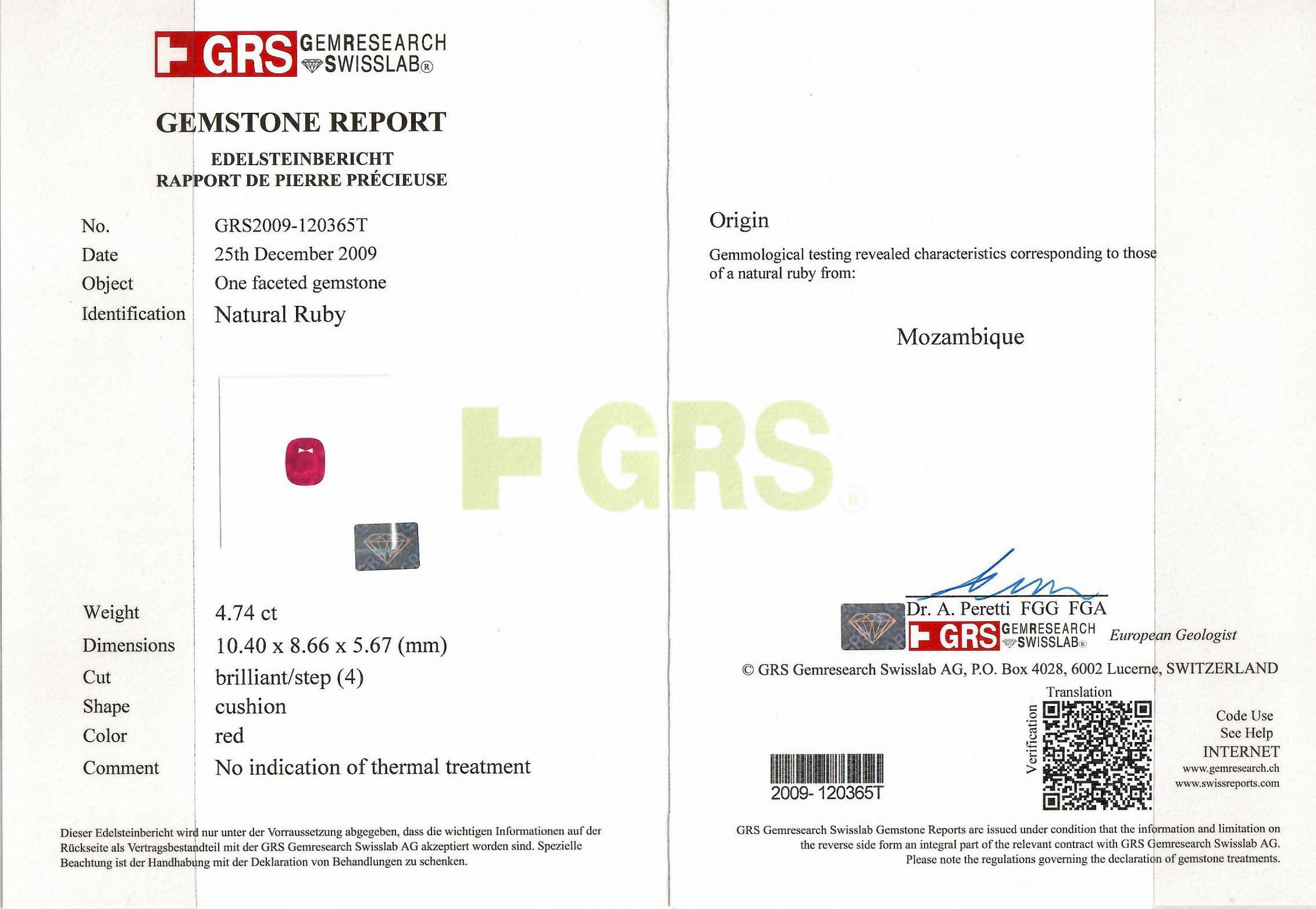 Anello con rubino non riscaldato e diamante certificato GRS in oro rosa/bianco 18 carati in vendita 6