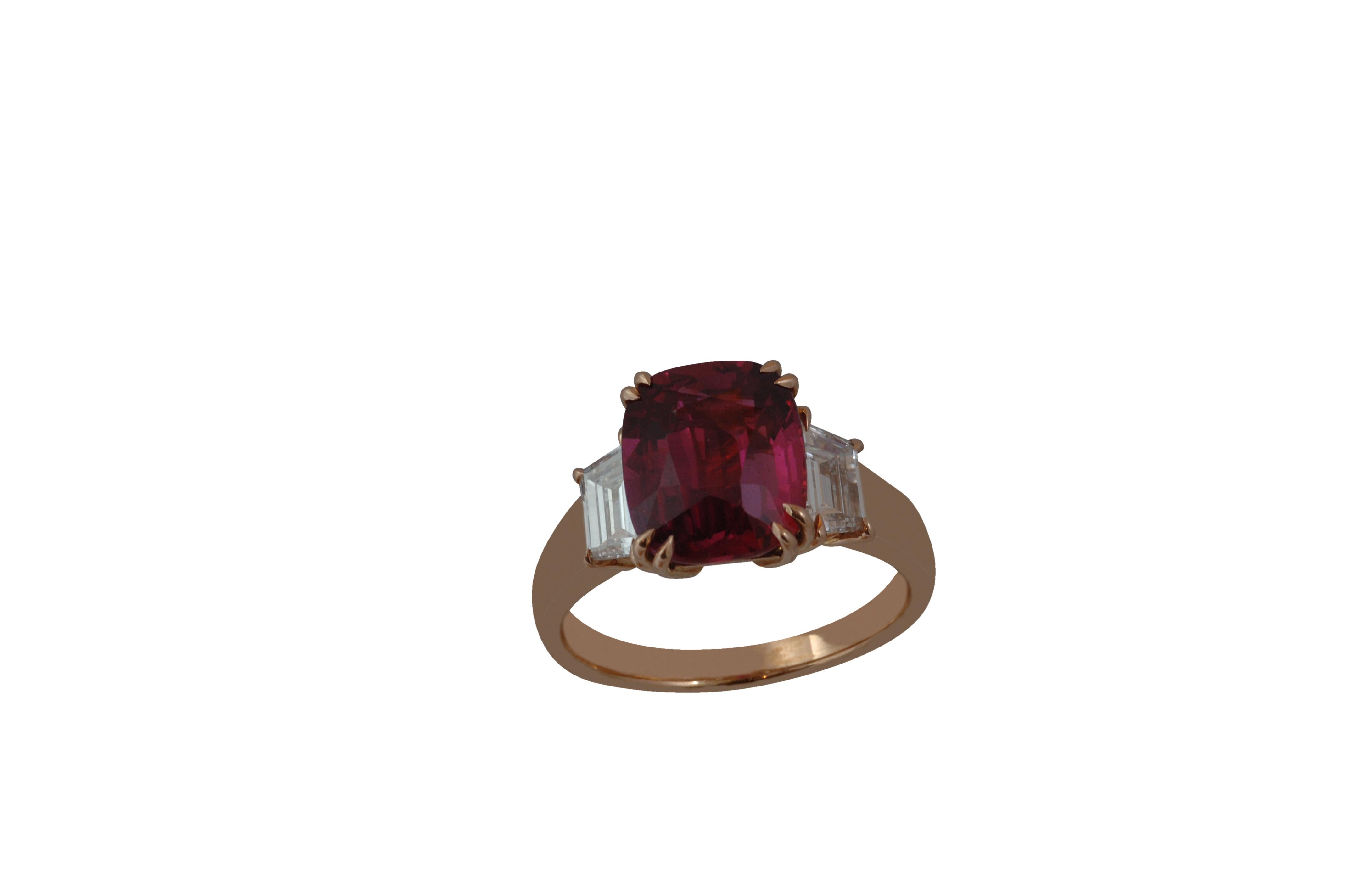 Anello con rubino non riscaldato e diamante certificato GRS in oro rosa/bianco 18 carati in vendita 2