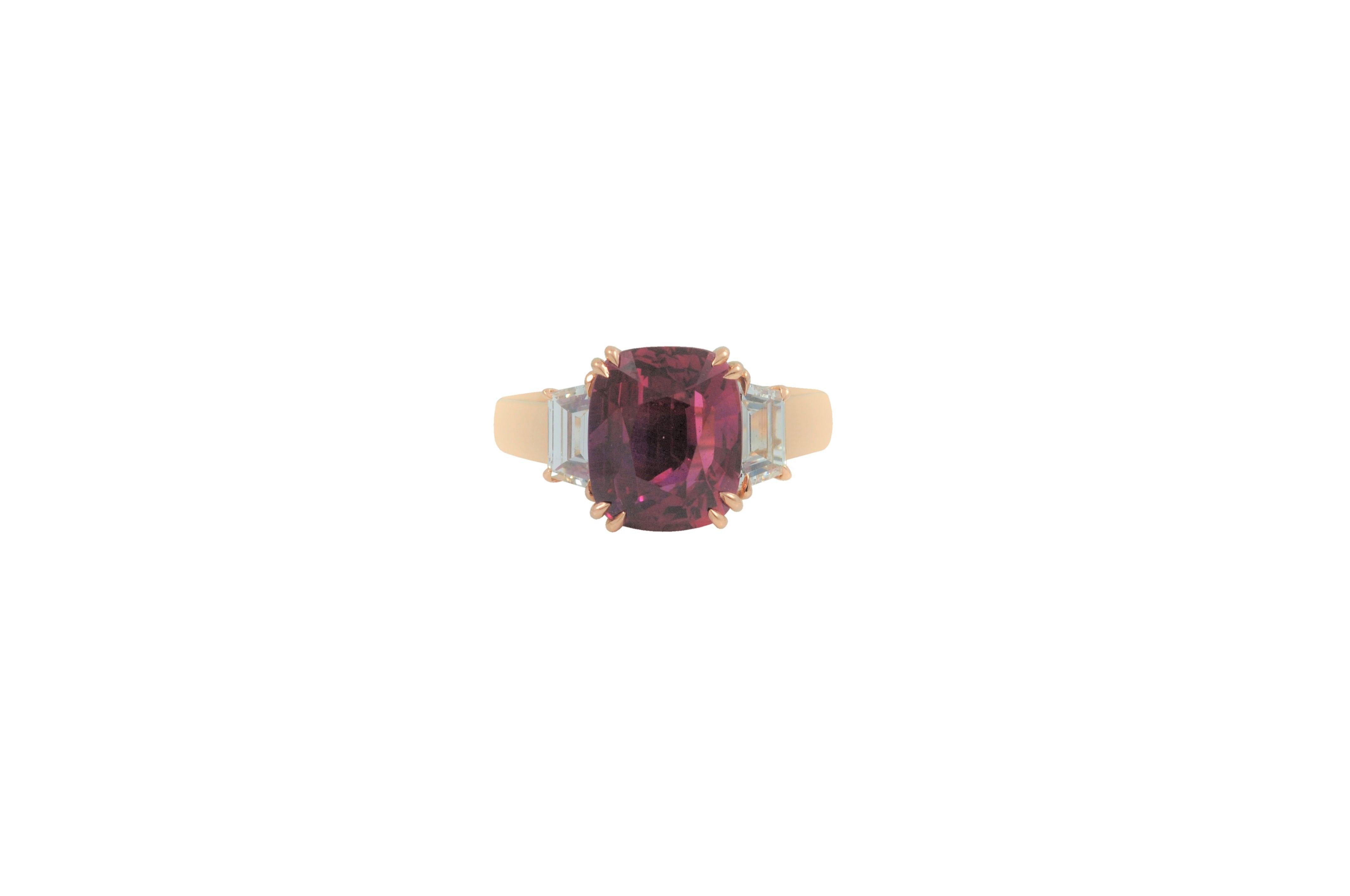 Anello con rubino non riscaldato e diamante certificato GRS in oro rosa/bianco 18 carati in vendita 3